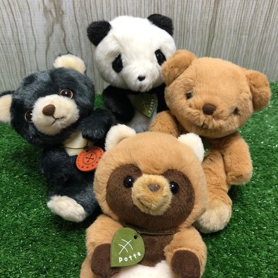 【誠誠小舖】日本進口 正版 動物 potte 黑熊 棕熊 熊貓 狸貓 可愛 絨毛 玩偶 娃娃 沙包 手玉