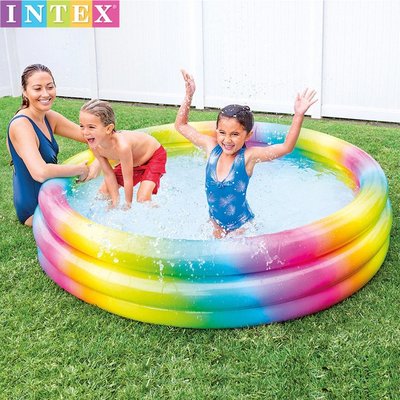INTEX彩色充氣戲水池家庭游泳池彩虹海洋球池沙池