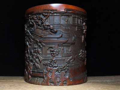 竹雕手工雕刻工筆筒，高15厘米，寬14厘米，長期有貨， 古玩雜項 舊藏老貨 古董擺件【老物件】38187