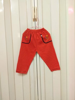 磚紅繡花棉褲薄長褲 約80-90公分適穿