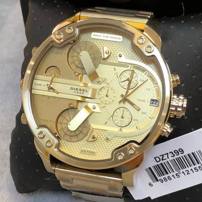 DIESEL MR.DADDY2.0 金色錶盤 金色不鏽鋼錶帶 石英 三眼計時 男士手錶 DZ7399