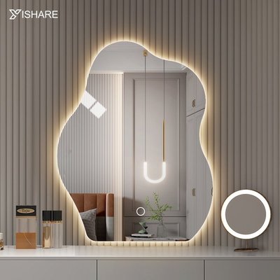 【熱賣精選】 Yishare 異形帶燈浴室鏡創意云朵鏡子衛生間壁掛不規則發光化妝鏡