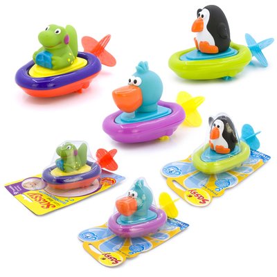 溜溜Sassy boat發條拉繩游泳 兒童戲水 鸚鵡 恐龍 企鵝 寶寶洗澡玩具