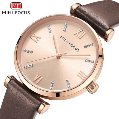 現貨女士手錶腕錶MINI FOCUS品牌簡約時尚女手錶日本機芯防水鑲鉆皮錶帶0335L