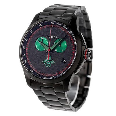 GUCCI YA126270 古馳 手錶 46mm 黑色面盤 黑色不鏽鋼錶帶 男錶