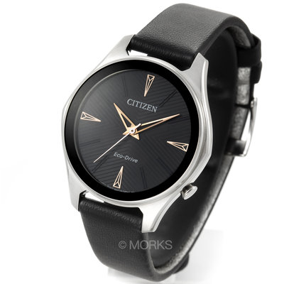 現貨 可自取 CITIZEN EM0599-17E 星辰錶 手錶 32mm 光動能 黑面盤 大三針 黑色皮錶帶 女錶