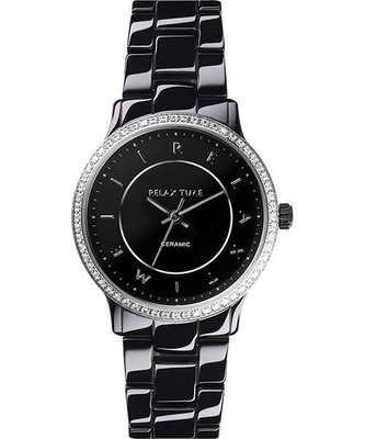【金台鐘錶】RELAX TIME 馬卡龍 晶鑽陶瓷腕錶-黑/30mm (RT-55-9)