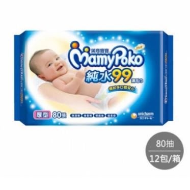 2箱)滿意寶寶 天生柔嫩溫和純水厚型溼巾-補充包 80入 x 12包EYJJ-VML80X12