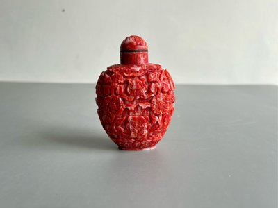 早期收藏台灣國寶阿卡紅珊瑚藏佛八吉祥鼻煙壺藝術品