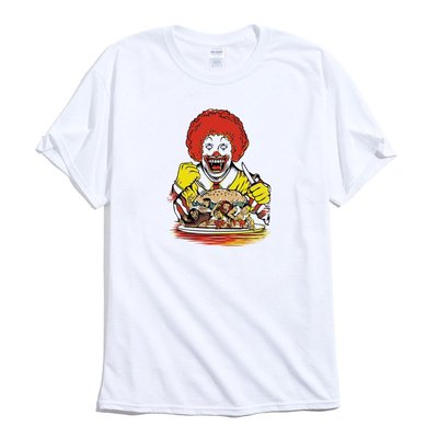 Clown Fast food kills 短袖T恤 白色 歐美潮牌趣味幽默翻玩小丑美印花潮T