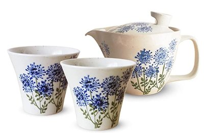 日本製造 好品質 清新花朵手把壺茶具一壺二杯組 日式陶瓷壺茶壺茶午茶壺套裝陶器濾網茶壺茶杯擺件禮品