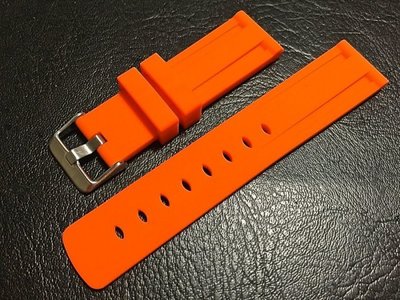 高質感24mm矽膠錶帶替代 小沛雙凹溝紋 oris promaster seiko sbbn 橘色