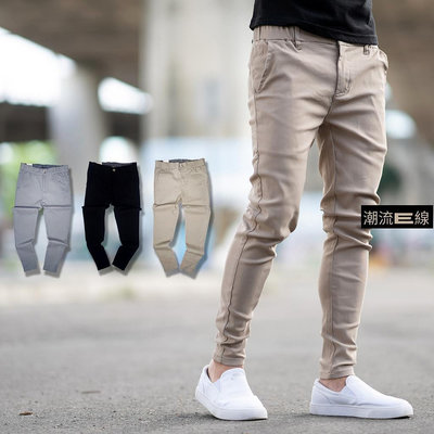 男裝【1504J】韓國製高彈力完美修身合身版休閒褲素面長褲-潮流e線