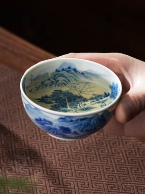 特賣-茶杯陶瓷茶杯個人專用主人杯單杯大號品茗杯景德鎮手繪青花瓷功夫茶具