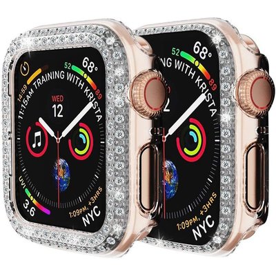 適用於Apple Watch 5 4代雙排鉆保護套 蘋果手表殼iwatch 3/2/1保護殼 42//40mm帶鑽半包殼