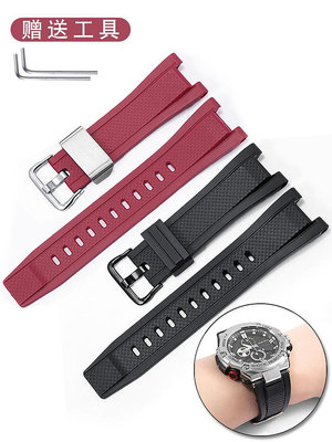 代用錶帶 適配卡西歐橡膠硅膠手錶帶GST300 B100 S310 120鋼鐵之心精鋼錶鏈