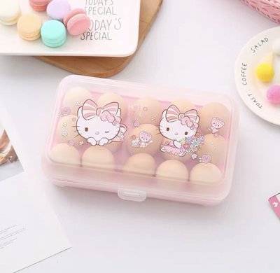 kitty雞蛋盒卡通可愛家用雞蛋收納盒冰箱用15格裝保鮮塑料防震防摔便攜雞蛋盒