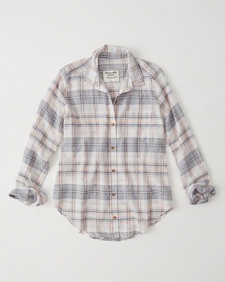 Maple麋鹿小舖 Abercrombie&Fitch ＊ AF 粉+藍色格紋長袖襯衫 ＊ ( 現貨S號 )