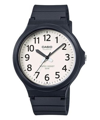 【CASIO 專賣】MW-240-7B 簡單乾淨的錶盤設計，搭配清楚的數字時刻，以黑色橡膠錶帶搭配撞色錶盤設計
