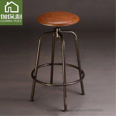 美式復古鐵藝實木酒吧椅升降吧臺椅辦公前臺高腳凳星巴克咖啡椅子