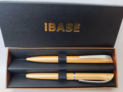 IBASE 精美對筆組 (一黑 一藍）古銅金 精美原子筆 廣積股東會紀念品