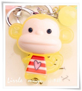 微笑小猴子鑰匙圈 可愛立體果凍小猴子 吊飾 禮物 韓國品牌 Aznavour /萊姆黃色/小小木妤