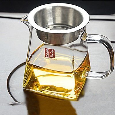 下殺-加厚耐熱玻璃公道杯帶茶漏JD套裝茶海分茶器四方公杯帶網過濾一體式茶具