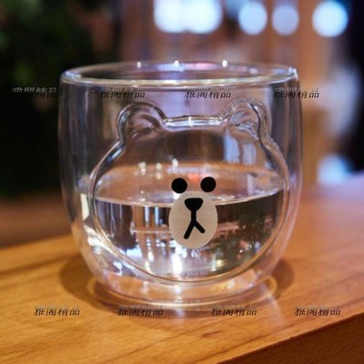 創意動物雙層玻璃杯耐熱熊貓可愛學生杯子透明貓爪家用網紅水杯女玻璃水壺-雅閣精品
