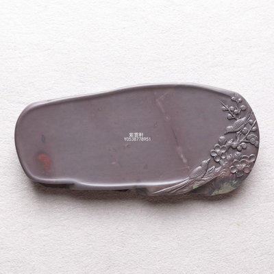 『紫雲軒』 端硯-梅雀硯(7寸 坑仔岩）石品非常豐富的全肉珍品料、雕刻精美 Spy353