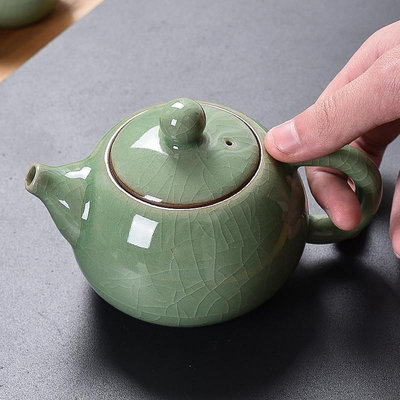 龍泉青瓷哥窯功夫茶具 陶瓷小號冰裂紋茶壺 開片家用過濾單壺泡茶