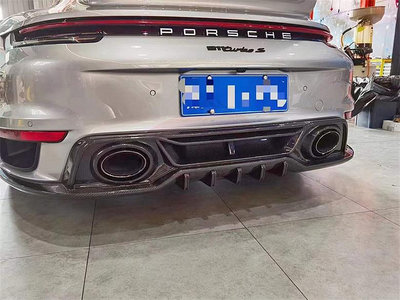 保時捷911 992 turbo s改裝小包圍techart干碳纖維后下巴后擾流尾下巴