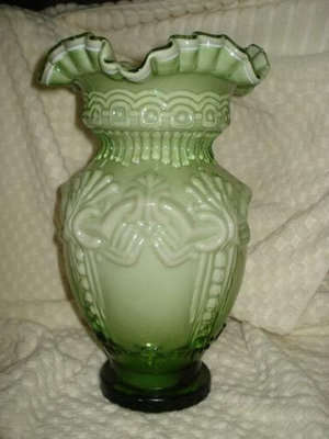 Fenton花瓶 芬頓玻璃老花瓶 五六十年代中國進口翡翠綠老