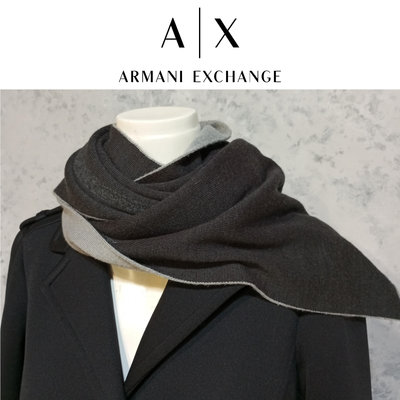 【皮老闆二店】 二手真品  AX ARMANI EXCHANGE   圍巾 保暖圍巾 禦寒圍巾 47%羊毛 衣885
