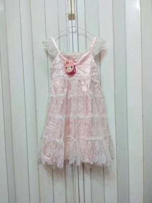 買5送1 零碼童裝 yoyo nana 粉橘 軟蕾絲+緞面+棉內裡 洋裝小禮服 約身高120-130公分適穿