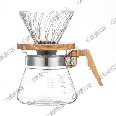 日本HARIO橄欖木V60濾杯耐熱玻璃手沖咖啡滴濾式過濾杯分享壺套裝-心願便利店