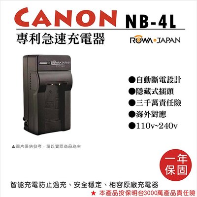 無敵兔@樂華 CANON NB-4L 專利快速充電器 NB4L 相容原廠電池 1年保固 適國際電壓 IXUS 110IS