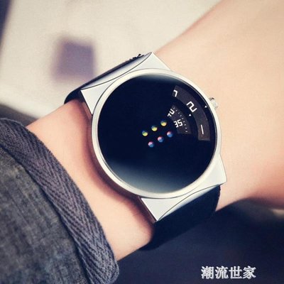 下殺 韓國潮流時尚中性黑白男錶女錶創意學生皮帶個性簡約五彩轉盤手錶MBS
