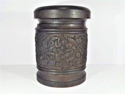 [銀九藝] 早期烏來原住民 烏心石 原木木雕 滿雕豐收 大木桶 米桶 儲物桶 (2)
