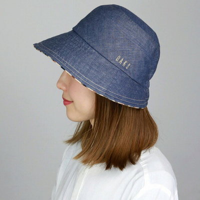 日本製 日本 正版 DAKS 經典格紋 抗UV帽 防曬 遮陽帽 帽子 牛仔藍色 預