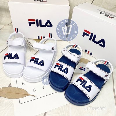 帝安諾- 實體店面 FILA 韓國 小串標 涼鞋 深藍 白色 厚底涼鞋