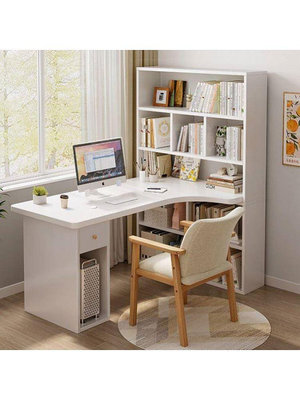 電腦桌臺式帶轉角書桌家用書架一體桌子簡約臥室學習 自行安裝