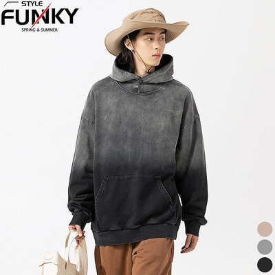 ☆Funky 小版男裝☆ 獨家預購 春季新品 復古街頭風格 超重磅漸層水洗連帽衛衣 大學T 帽T 連帽衛衣 仿舊 寬鬆