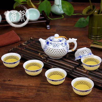 茶藝師 茗魁特價青花瓷茶具套裝簡約陶瓷蜂窩鏤空水晶玲瓏茶壺茶杯整套