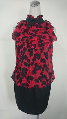 iROO 紅黑蠶絲造型洋裝/連身裙(A80)