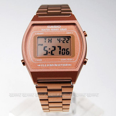 CASIO 復古風潮 B640WC-5A 方形經典電子錶 數位電子 中性錶 霧面不銹鋼 古銅金【時間玩家】