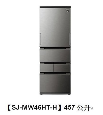 SHARP夏普【SJ-MW46HT-H】457公升自動除菌離子左右開任意門五門 尊爵灰冰箱
