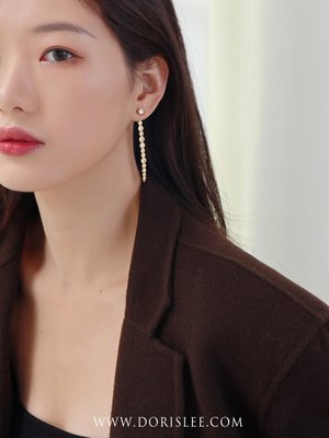 韓國BER~美國設計師品牌KS 歐美風淑女優雅鑲鉆長流蘇耳環耳釘耳夾無耳洞