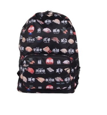 【HAPI+TAS】H0006 日本黑色握壽司款 摺疊後背包 旅行袋 折疊收納袋 購物袋 可以掛在行李箱拉桿上方 超實用
