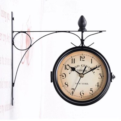 時鐘亞馬遜熱推歐式復古鐵藝裝飾雙面掛鐘 外貿墻壁工藝掛鐘