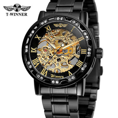 鏤空透底羅馬數字手動機械錶 網帶手錶手錶 T-WINNER勝利者手錶